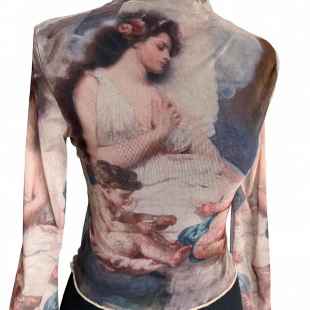 Angel Renaissance Art Mesh Long Sleeve Top Small Sheer Fairy Grunge Coquette - Picture 2 of 4